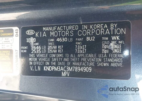 2021 Kia Sportage Lx from USA, damaged, VIN KNDPM3AC3M7894909